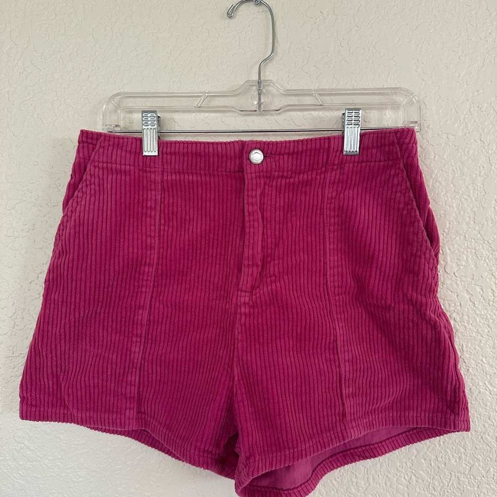 RVCA High Waist Corduroy Shorts in Hot Pink